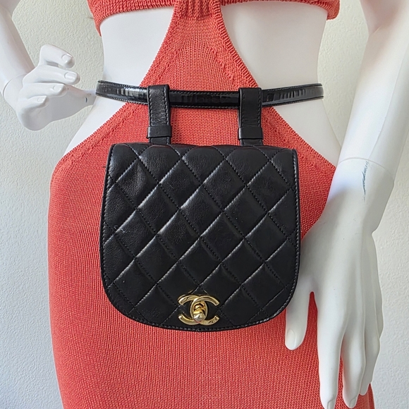 CHANEL Handbags - Auth Chanel Quilted Lambskin Flap Leather Waist/Belt Bag